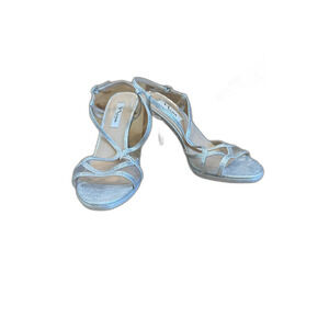 Nina Blossom Strappy Sandals Heels Silver Rhinestone Mesh Size 10